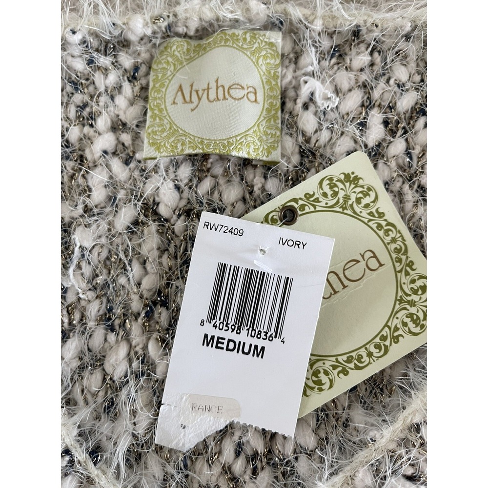 Alythea Textured Knit V Neck Sweater Ivory Speckled Metallic Women's Medium NWT - Picture 4 of 8